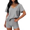 ABINGOO Donna Yoga 2 Pezzi Tuta Sportivo Tinta Unita Set T-Shirt Maniche Corte e Pantaloncini Estiva Abbigliamento(Grigio,M)