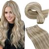 LaaVoo Extension Capelli Veri Tessitura 60 cm 100g - Biondo Sporco Highlight Biondo Candido Capelli Lunghi Lisci Remy - Matassa di Capelli Veri per Tessitura #18/613