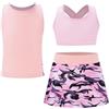 TiaoBug Completo da Allenamento Tennis Bambina 3 Pezzi Tuta da Ginnastica Artistica Corsa Running Jogging Canottiere Canotta + Reggiseno Sportivo Bralette + Minigonna Skort Rosa 5-6 anni