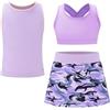 CHICTRY Completo Sportivo Bambina Canotta Tank Top Shirt Senza Maniche Fitness Palestra + Reggiseno + Gonna da Tennis con Pantaloncini Gonna Corta per Golf A Viola 5-6 Anni
