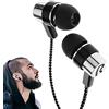 Jildouf Cuffie cablate nell'orecchio, auricolari cablati con pin da 3,5 mm, filo intrecciato in tessuto da 1,1 m, auricolari con isolamento acustico, stereo HiFi e suono potente bassi, TV, PC, laptop,