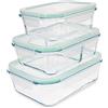 Navaris Contenitori in Vetro Ermetici per Alimenti - Set 3x Contenitore Microonde Freezer Lavastoviglie - Coperchio e Divisore - 3 Misure Rettangolari