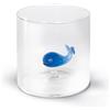 WD Lifestyle - Bicchiere in Vetro Borosilicato 250ml con Soggetto in Vetro Colorato Interno (Balena)