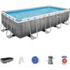 Bestway 56996 Set piscina fuori terra rettangolare Power Steel da 488x244x122 cm effetto rattan grigio scuro