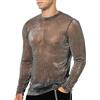 Casey Kevin Camicia Trasparente Uomo Manica Lunga Glitter Maglia a Rete Paillettes Abbigliamento Sexy Discoteca Mesh Shirt Fishnet Trasparenti Maglietta Vedere Attraverso Tops Clubwear Party Night