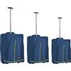 ENRICO COVERI Set 3 Valigie Morbide Trolley da Viaggio Blu e Verde Bagaglio a Mano 50-55-60 cm