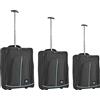 ENRICO COVERI Set 3 Valigie Morbide Trolley da Viaggio Nero Bagaglio a Mano 50-55-60 cm