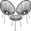 BAKAJI Set Patio in Polyrattan con 2 Sedie e 1 Tavolo per Giardino Esterno Nero