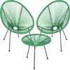 BAKAJI Set Patio in Polyrattan con 2 Sedie e 1 Tavolo per Giardino Esterno Verde Menta