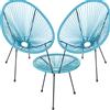 BAKAJI Set Patio in Polyrattan con 2 Sedie e 1 Tavolo per Giardino Esterno Azzurro