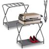 Relaxdays Set 2 Portavaligie da Camera, Stand Pieghevole Reggivaligia, Porta Valigie Hotel, 58x66x38 cm, Acciaio, Grigio
