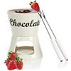 COM-FOUR® Set per fonduta di cioccolato da 4 pezzi - ciotola in ceramica con 2 forchette per 2 persone - fonduta in ceramica con porta candele (bianco con scritte)