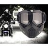AOI Maschera per occhiali da moto con maschera rimovibile, maschera da motocross per moto con occhiali rimovibili e filtro bocca per caschi vintage (montatura nera, lenti grigie)