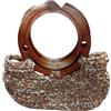 Borsa in Paglia Intrecciata con Manici Circolari in Legno Lucido