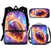 NETILGEN Set di 3 borse per la scuola + astuccio per il pranzo + astuccio per il pranzo, grande, per bambini, ragazzi e adolescenti, da viaggio, personalizzabili, Rugby Fuoco Viola, Taglia unica