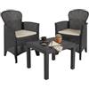 Dmora - Set salotto da esterno Foggia, Composizione da giardino con 2 poltrone ed 1 tavolino, Salottino effetto rattan con cuscini, 100% Made in Italy, Antracite