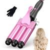 BESTOPE RAY Ferro Arricciacapelli Grandi 3 Botti, Piastra Onde per Capellif-Piastra Capelli Onde, Bigodini da Spiaggia Waves, Ferro Capelli 2 Temps Livelli Onde Capelli Riscaldamento Rapido con Guanto, Rosa