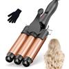 BESTOPE RAY Ferro Arricciacapelli Grandi 3 Botti, Piastra Onde per Capellif-Piastra Capelli Onde, Bigodini da Spiaggia Waves, Ferro Capelli 2 Temps Livelli Onde Capelli Riscaldamento Rapido con Guanto, Oro rosa