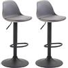 CLP Set 2 Sgabelli Design Kiel In Polipropilene E Similpelle I Coppia Sedie Bar Cucina Girevoli E Regolabili, Colore:grigio, Colore del telaio:nero