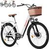 cysum Classica Bici Elettrica Donna, 26 Pollici Biciclette Elettrica Città, Bici Elettrica Urbana, 250W City Ebike Adulti, 25km/h Electric Bicycle Pendolari, Batteria 36V 10Ah Durata Della 60-80km (Bianco)