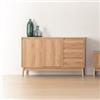 DEGHI Credenza 120x40 cm in legno effetto rovere naturale con 2 ante e 3 cassetti soft close - Nathur