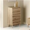 DEGHI Cassettiera 60x40 cm in legno effetto rovere naturale con 4 cassetti soft close - Nathur