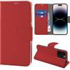 N NEWTOP Cover Compatibile con iPhone 16 PRO MAX, HQ Lateral Custodia Libro Flip Chiusura Magnetica Portafoglio Simil Pelle Stand Protezione Completa Case TPU Anti Urto Guscio Base Porta (Rosso)