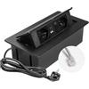 GTV - Presa da incasso MULTISOFT nera con 2 prese con messa a terra, USB A+C, RJ45, retrattile con copertura, cavo da 1,5 m, per cucina, ufficio, congressi e tavolo da lavoro