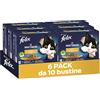 FELIX Le Ghiottonerie Cibo Umido per Gatti Adulti Bocconcini in Gelatina con Platessa, Tonno, Coniglio e Pollo 60 Buste da 85g