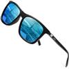 AKRAY Occhiali da sole rettangolari uomo polarizzati occhiali da guida UV400 protezione per sport all'aria aperta A387, Nero, blu a specchio