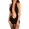 Limmion Sexy Donna Mini Abito Elegante Vestito Corto Spaghetti Strap Profondo Scollo a V Aderente da Sera Senza Maniche Fessura della Parte Anteriore Bandage Nero Abito Estivo a Spalla Clubwear Festa