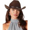 NociHah Cappello da cowboy western in feltro per uomo e donna, classico Fedora con tesa arrotolabile e fibbia per cintura, marrone, M