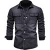 FAWHEWX Camicia di Jeans da Uomo in Cotone Elasticizzato Camicia da Lavoro con Bottoni sul Risvolto Giacca di Jeans Cappotto da Uomo Slim Fit Regular Fit con Tasche(Un Nero/L)