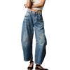 WINKEEY Jeans Donna Vita Alta Larghi Jeans Donna Baggy Wide Leg Jeans Stile Boyfriend retrò,Blu Scuro XL