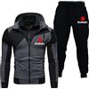 QNDHFITLD Su.z_uki, tuta da uomo con cappuccio, classica, casual, doppia chiusura lampo, con cappuccio e pantaloni sportivi, grigio., L