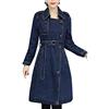 Lazutom Donne Casual Notched Risvolto Cintura Lungo Denim Jean Trench Coat Jacket Blu. 42