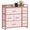 DWVO Cassettiera in tessuto, con 7 cassetti, cassettiera per camera da letto, soggiorno con maniglie, piano in legno e robusta struttura in acciaio, rosa