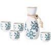 Liwein Set da Sake Giapponese,5 Pezzi Ceramica Tradizionale Porcellana Bicchieri da Vino Dipinti a Mano Fiori di Ciliegio Sake Pot Tazze Artigianale Regalo Set(Orchidea)