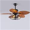 KiLoom Ventilatore da soffitto americano retrò leggero con gabbia di ferro industriale con luci Ventilatore da soffitto a 3 velocità Luce imitazione foglie Pale del ventilatore per sala da pranzo Camera da