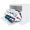 Bricozone Scarpiera Cassapanca Portascarpe In Legno Salvaspazio Capiente 9 Paia Di Scarpe Tripla Anta A Ribalta Con Seduta Imbottita In Similpelle Panca Per Ingresso Dimensioni 60 x 30 x 48 cm (White)