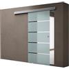 doporro Porta Scorrevole in Vetro Temperato 102,5x215 cm con Binario Esterno Muro e Ammortizzatore, Vetro Satinato Opaco 8 mm con Righe Trasparenti, Porta Interna Scorrevole per Bagno Cucina Studio