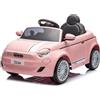 Mondial Toys Macchina Elettrica per Bambini 12V Fiat 500 Auto Giocattolo Full Optional con Sedile in Pelle Telecomando Parentale Soft Start e Cintura di Sicurezza Rosa