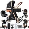 Veitoalioy Passeggino 3 in 1 Trio Neonati, Per Neonato 3 in 1 Passeggini, Carrozzino multifunzione, Passeggino Pieghevole (V9 Black)