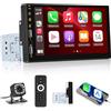 NHOPEEW Autoradio 1 din Carplay Android Auto - Autoradio con schermo touchscreen HD da 7 pollici - Mirror Link Streer Wheel Control Bluetooth 7 retroilluminazione colorata + telecamera posteriore e microfono