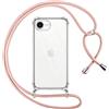 Pnakqil Cover per iPhone 17E/iPhone 16E/iPhone SE 4 2025 con Cordino, Trasparente Custodia con Laccio Tracolla Cellulare Girocollo Collana Protettiva per iPhone 17E 6,1, Rosa