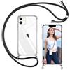 ISOI - Cover con Cordino compatibile con iPhone 11, Regolabile Collana Tracolla Laccio Collo, Trasparente Custodia in Silicone TPU Morbido con Paraurti Airbag Antiurto - Nero