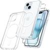 Brighttodays Cover Magnetica per iPhone 15 6,1 Pollici con 2 Pezzi Pellicola Protettiva in Vetro Temperato,Compatibile con MagSafe,Custodia iPhone11,Morbido TPU Sottile Protezione Antiurto Case,6.1" -Trasparente