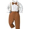 Yimutian Completo Cerimonia per Ragazzi, Camicia a Maniche Lunghe con Papillon + Pantaloni con Bretelle Tuta Bambino Cerimonia Nozze Elegante Suit Modello_R 3-4 Anni