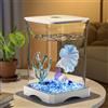 Niwugady Acquario con Apertura di Alimentazione Superiore e Luce Integrata Sul Pavimento, Rettangolare Mini Acquario da Tavolo per Acquario, Decorazione da Tavolo per Pesci da Combattimento,Bianco