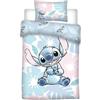 Aymax Stitch Flowers - Parure da letto per bambini, copripiumino 100 x 140 cm + federa 40 x 60 cm, 100% cotone